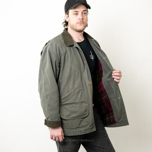 Vintage 90s L.L. Bean Canvas Forest Green Barn Jacket - XL - Picture 7 of 14